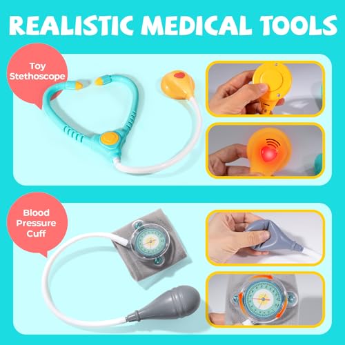 Doctor Kit for Toddlers 3-5 - Preschool Pretend Play Medical Kit with Stethoscope, Blood Pressure Cuff and Carrying Bag- D...
