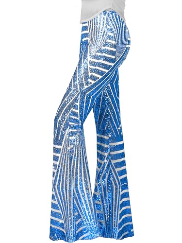 Nawgut Sequin Flare Pants Sparkly Glitter High Waisted Bell Bottom Trousers Disco Party Clubwear for Women
