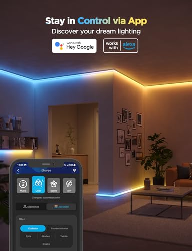 Govee RGBIC LED Strip Lights 32.8ft with Covers, Smart Lights Work with Alexa and Google Assistant, LED Diffuser Channel w...