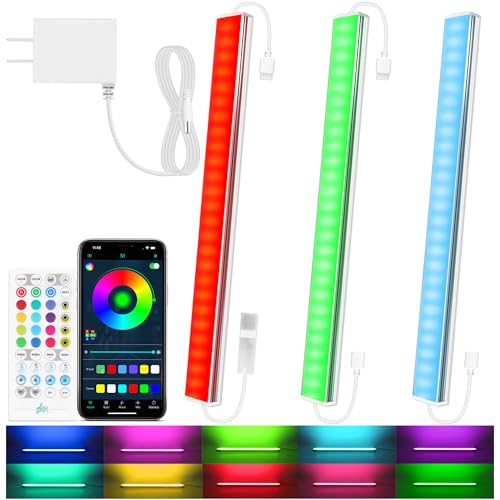 Benreom 3 Pcs RGB Under Cabinet Lights Kit, Smart App and Remote Control Under Cabinet Lighting, Dimmable Under Counter Li...