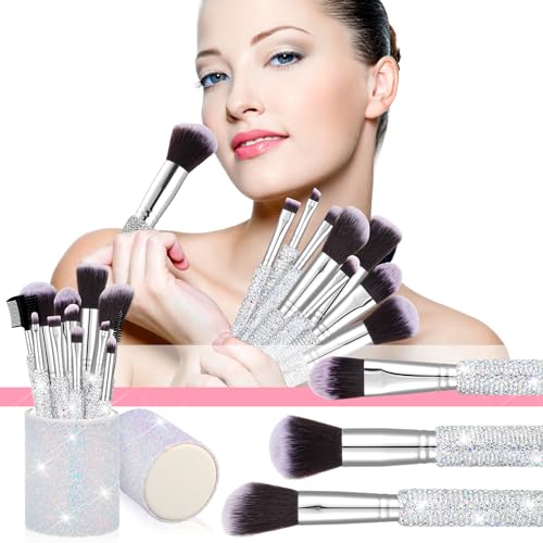 Nuogo 13 Pcs Rhinestone Makeup Brushes Set 12 Bling Crystal Professional Face Cosmetics Blending Liquid Foundation Powder ...