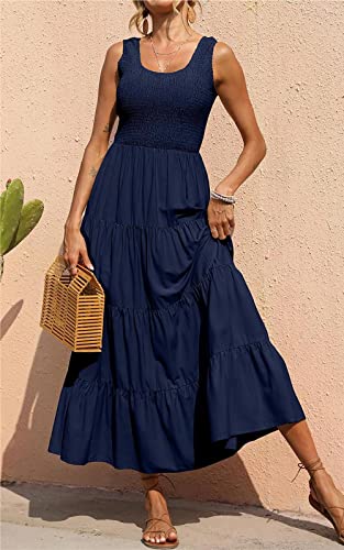 PRETTYGARDEN Women's 2026 Casual Loose Plain Maxi Sundress Smocked Tank Dress Sleeveless Spring Beach Tiered Long Dresses
