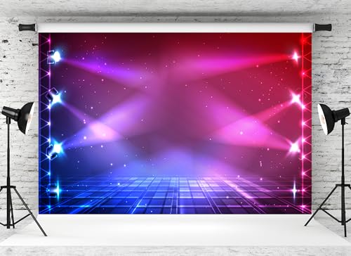 MAEQLQLM 5x4ft Neon Stage Backdrop with Spotlight Dance Floor Background Concert Live Night Scenic for Superstar Drama Pla...