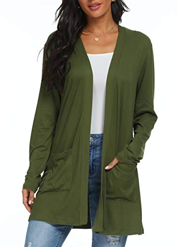 Womens Casual Lightweight with Pocketes Long Sleeve Open Front Cardigan