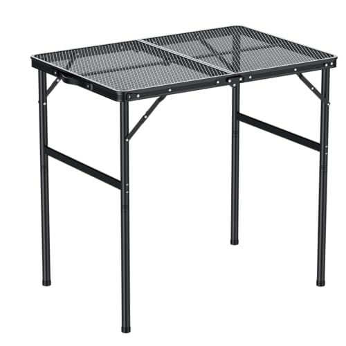 GARLLEN Folding Grill Table, 2-Height Adjustable Folding Camping Table with Heat-Resistant Wider Tabletop, Portable Alumin...