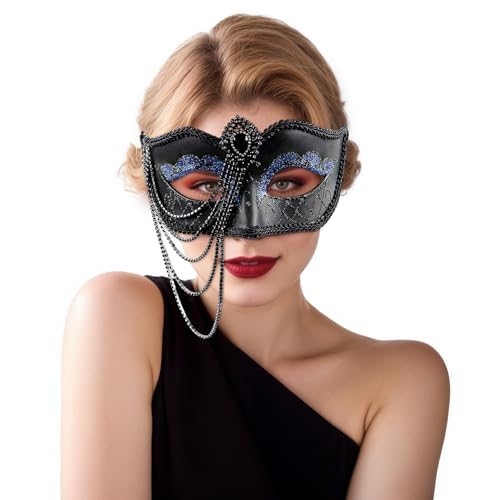 Comott elegant black feather masquerade ball mask for women and men - perfect couple accessory for masquerade Halloween