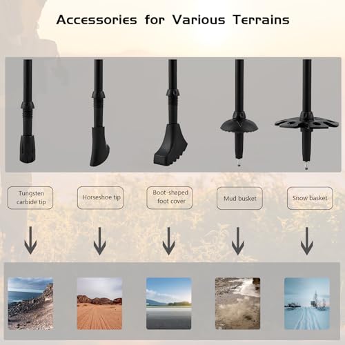 HIKERBRO Trekking Poles, Adjustable Telescopic 3-Section Hiking Poles, Lightweight Aluminum Trekking Poles for Hiking, Bac...