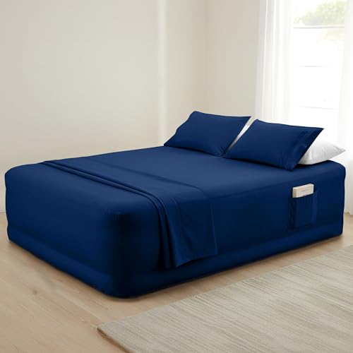 Mocassi 4-Piece Extra Deep Pocket 16-24 Inch Air Mattress Bed Sheet Set- 4PC Sheet Set with Smart Pockets Ideal for Air Be...