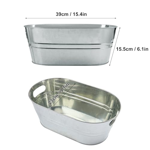 Biugaaufai 3 PCS 15.3 x 9 x 6 inches Silver Metal Galvanized Tub with Handles, 3 Gallon Galvanized Beverage Tubs for Parti...