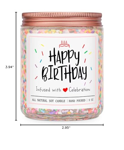 Homsolver Happy Birthday Gifts for Women Unique, Vanilla Cream Scent with Sprinkles Candy Birthday Candles for Her, 18th/20st/30th Birthday Handmade Aromatherapy Candle Decor