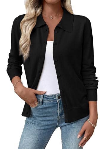 EVALESS Cardigan Sweaters for Women Wool Blend Lightweight Trendy Long Sleeve Lapel Collar Button Down Sweater Cardigans