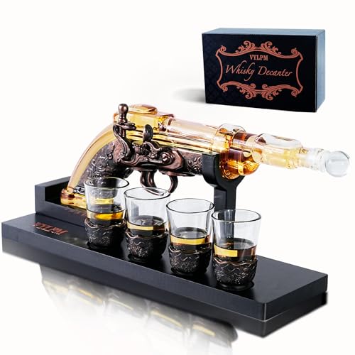 VYLPM Gun Whisky Decanter Set with 4 Shot Glasses,Cool,Unique Gifts for Men Dad Boyfriends,Liquor Gun Decanter Set A Great...