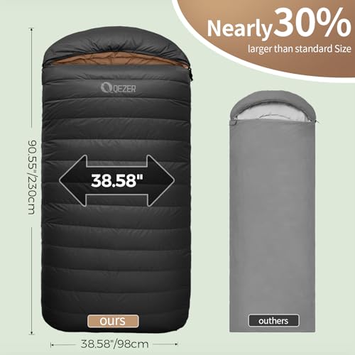 QEZER XL Sleeping Bag-600 Fill Power Down Sleeping Bag for Adults, Ultralight Ideal for Backpacking, Camping, Hiking