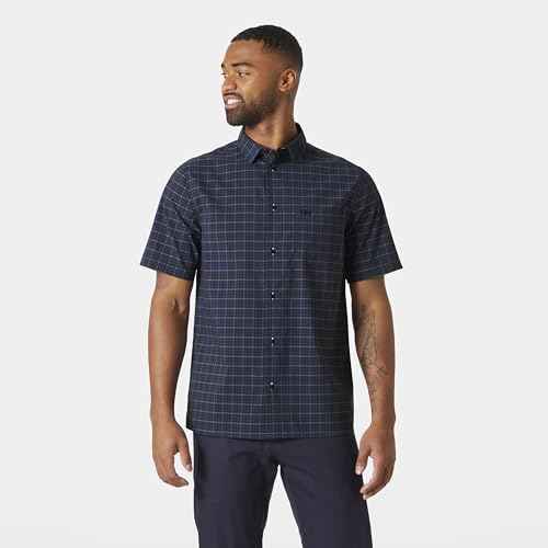 Helly-Hansen Men's Short Sleeve Button Up Shirt, 597 Navy Vika Micro Plaid