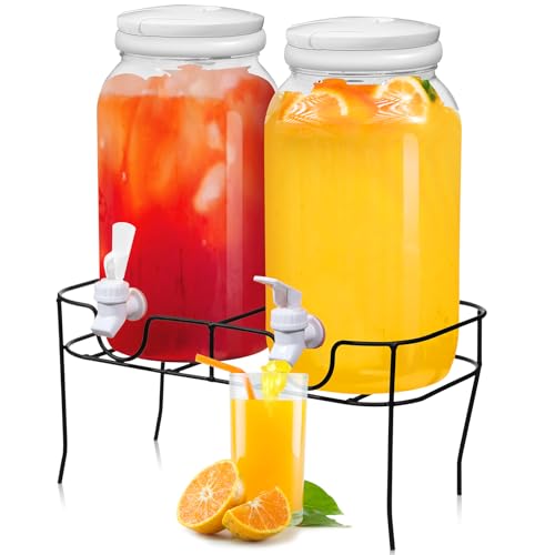 Tanlade 2 Pcs Plastic Drink Dispenser with Stand Beverage Dispenser with Sturdy Metal Base Juice Dispensers for Parties Le...