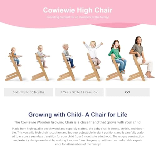 Cowiewie 3-in-1 Convertible Natural Wooden High Chair for Babies & Toddlers 3-Tier Remove & 2 Adjustable Wood Tray & 8 Lev...
