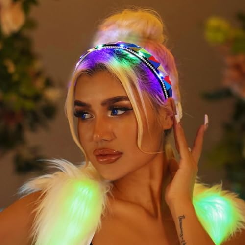 ACEDRE Colorful Light Up Rave Headbands Glow Mirror Headpiece Nightclub Costume Hair Accessories for Women
