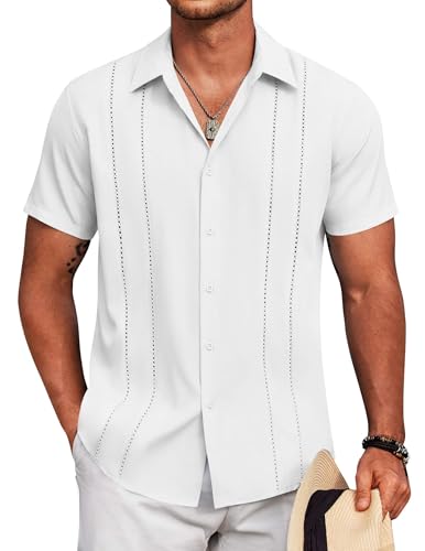 COOFANDY Mens Cuban Guayabera Shirt Short Sleeve Button Down Shirts Summer Beach Vacation Shirts