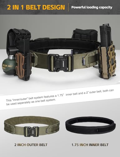IDOGEAR SPORTS Tactical Riggers Belt 2" Heavy-Duty MOLLE Belt With 1.75" Inner Nylon For Outdoor Military Work Use