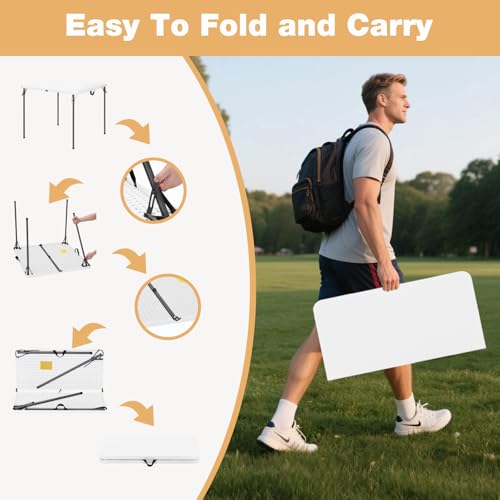 34" Square Folding Table for 4 Person, 330lbs Weight Capacity Foldable Table with HDPE Tabletop & Heavy-Duty Steel Legs, L...