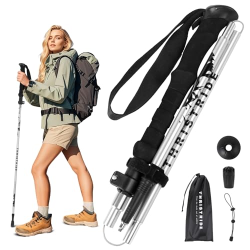 THRISTRIDE Collapsible Aluminum Single Trekking Pole(1pc) - Lightweight Hiking Stick for Women, Men & Seniors, Adjustable ...