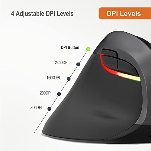 J-Tech Digital Left Handed Wireless Ergonomic Vertical Mouse for Small Hands with USB Nano Transceiver, AA Battery, 4 DPI,...