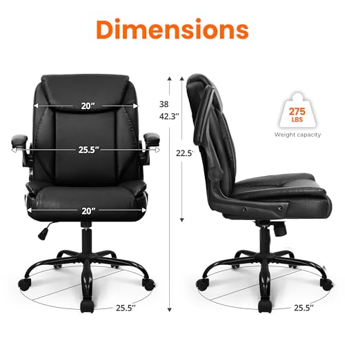 NEO CHAIR Office Desk Computer Chair Ergonomic Executive Mid-Back Leather Gaming Chair with Adjustable Flip-Up Armrests Wh...