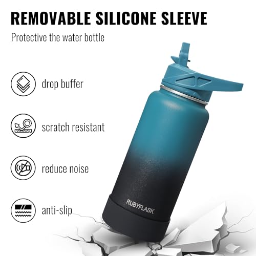 RUBYFLASK 32oz Insulated Water Bottle with Straw, Stainless Steel Metal Vacuum Water Flask, Large Thermal Water bottle wit...