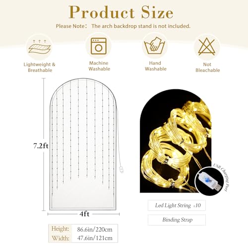 Ivory 7.2FT Arch Backdrop Cover with Lights String Wedding Arch Covers Stretchy Backdrop Party Baby Shower Bridal Shower P...