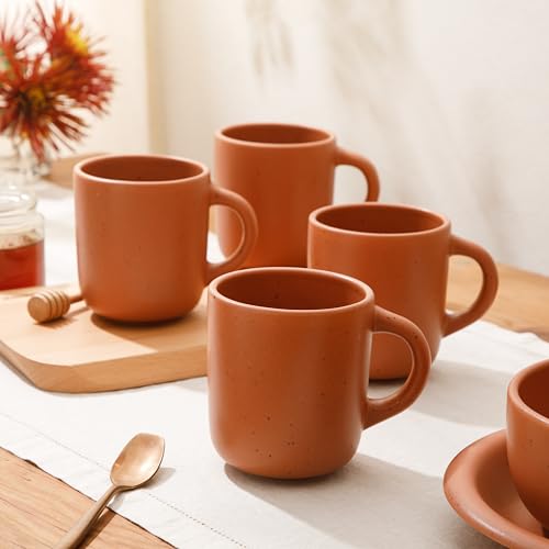 Bloomhouse - Two Time Oprah's Favorite Things Winner - Corsica Clay 4-Piece Mug Set – Burnt Apricot Terracotta Stoneware C...