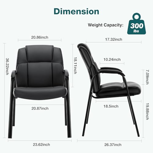 OLIXIS Waiting Room Chairs Set of 4, Leather Office Desk Reception Guest Stationary Side Chair with Padded Arms for Home C...