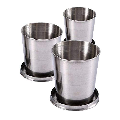 Guyuyii 3 Sizes Stainless Steel Collapsible Cups with Lids & Keychains | Portable Telescopic Drinking Travel Mugs | Foldab...