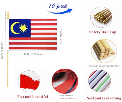 10 Pack Malaysia Flags -MY Handheld Flag-Desktop Flag-5x8 In, Malaysian Mini Flag. Suitable For Party Decorations, Store D...