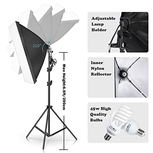 Kshioe Photo Lighting Kit, 2M x 3M/6.6ft x 9.8ft Background Support System and 900W 6400K Umbrellas Softbox Continuous Lig...
