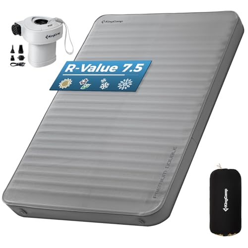 KingCamp Premium Double Self Inflating Sleeping Pad with Air Pump, 7.5 R-Value Air & Foam Camping Mattress 2 Person, 3" Th...