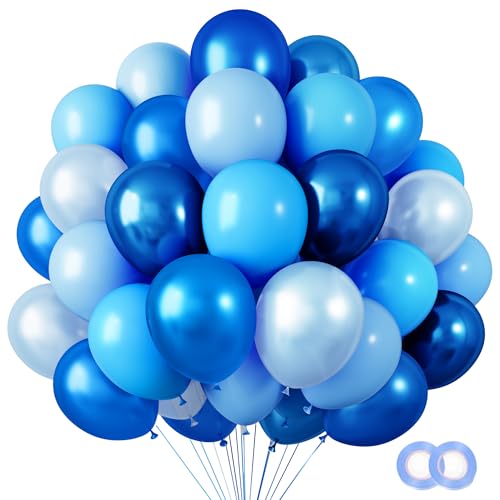 RUBFAC 65Pcs Metallic Blue Birthday Balloons, 12 Inches Pearl Pastel Light Blue Latex Balloons for Birthday Baby Shower We...