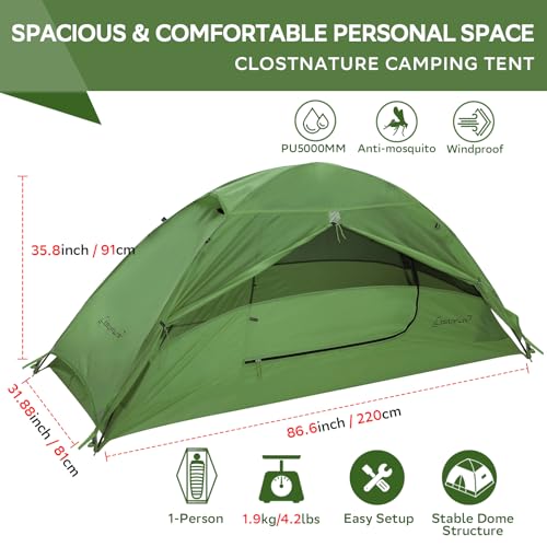 Clostnature 1-Person Tents for Backpacking - 7'3'' x 2'8''x 3' Ultralight Waterproof Camping Tent with Matching Tent Footp...