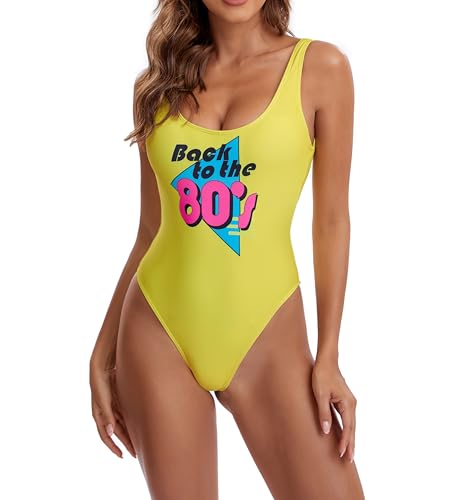 MIAIULIA Women's Retro 80s/90s Inspired High Cut Low Back Padding One Piece Swimwear Bathing Suits