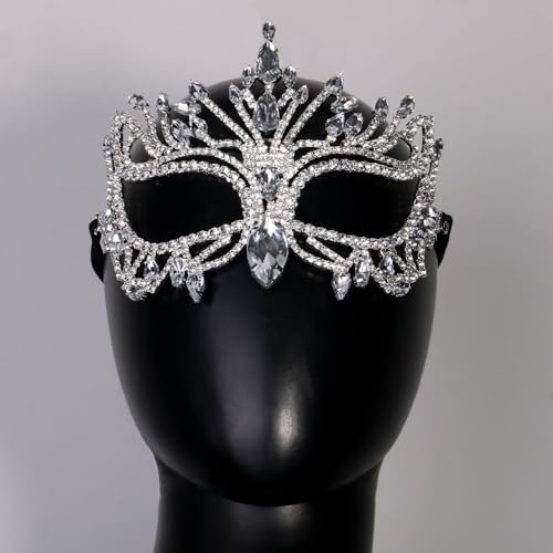 STONEFANS Rhinestone Masquerade Mask Full Face Jewelry for Women Mardi Gras Mask Crystal Face Chain Jewelry