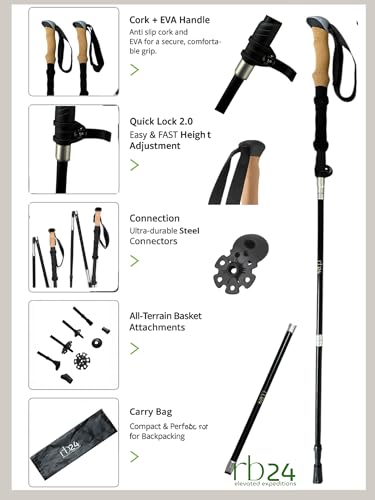RB24 Elevated Expeditions 7075 Aluminum Trekking Pole – Lightweight Collapsible Hiking Pole with Quick Lock, EVA Grip & An...