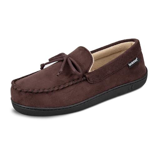 isotoner Men's Slip-on Indoor/Outdoor Microsuede Memory Foam Comfort Moccasin Slippers