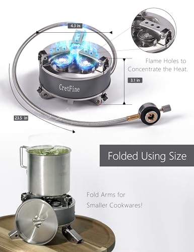 CretFine 6800W Windproof Camping Stove with Adapters, Foldable Backpacking Triple Burner with Portable Case, Piezo Ignitio...
