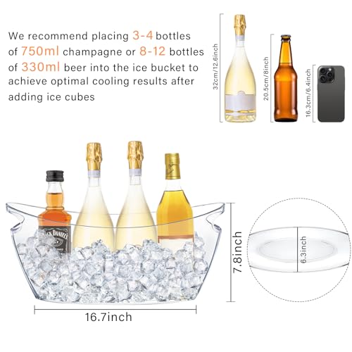 2Pcs Ice Bucket, 5.5L Clear Acrylic Champagne Bucket, Large Ice Buckets for Parties, Champagne Beverage Tubs, Mimosa Bar S...