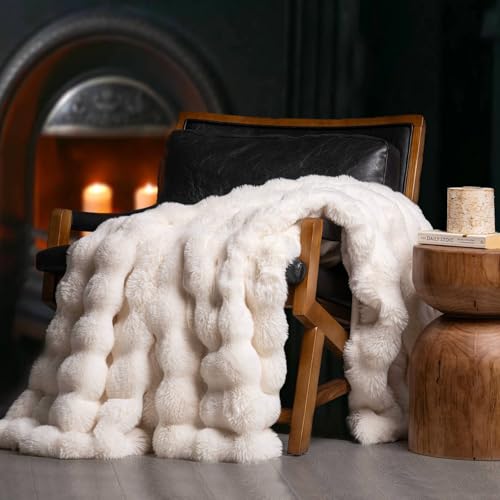EverGrace Ultra Soft Luxury Fluffy Faux Rabbit Fur Throw Blanket, Thick Warm Bubble Throw for Bed, Cozy Plush Reversible B...