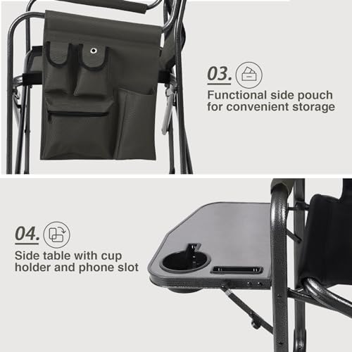 EVER ADVANCED Lightweight Folding Directors Chairs Outdoor, Aluminum Camping Chair with Side Table and Storage Pouch, Heav...