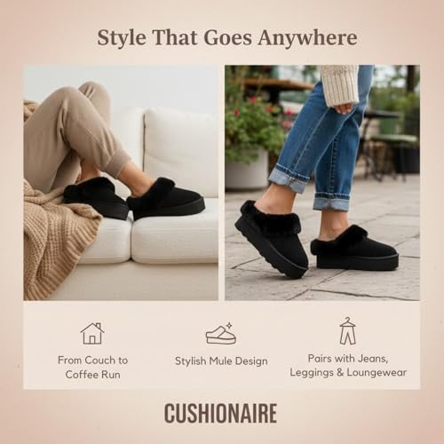 CUSHIONAIRE Women's Husky Genuine Suede cozy mule Platform +Memory Foam, Wide Widths Available