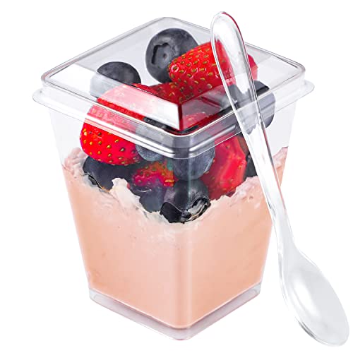 EASERCY 50 Pack 5 oz Plastic Dessert Cups with Lids, Yogurt Parfait/Appetizer Cup with Lids for Party, Mini Dessert Cups w...