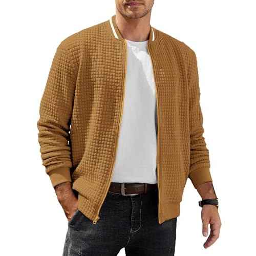 COOFANDY Mens Zip Up Sweater Jacket Waffle Sweatshirt Knit Bomber Lightweight Casual Jackets
