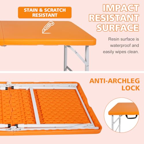 LSKSSNG Portable 4Ft Folding Table, Heavy Duty Plastic Fold-in-Half Utility Foldable Table Small, Adjustable Height Plasti...