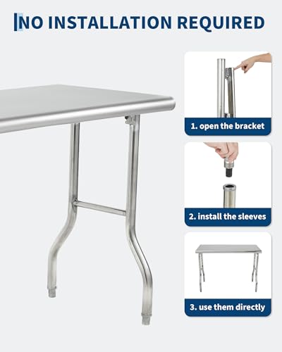 Commercial Stainless Steel Folding Table，48 x 24 Inch Heavy-Duty Kitchen Island Folding Commercial Prep Table for Food, Re...